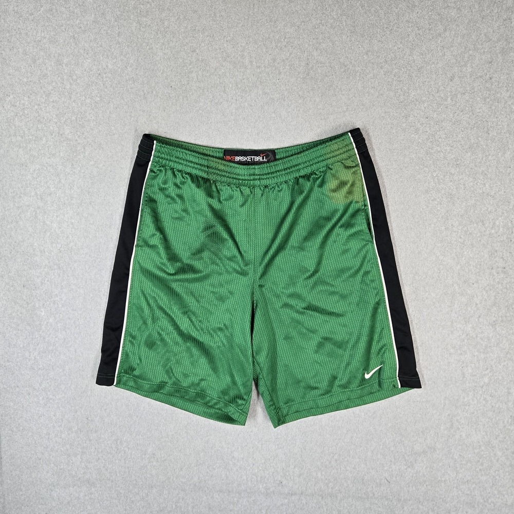 VINTAGE Nike Men Shorts L Green Athletic Sweat Basketball Logo Stretch READ